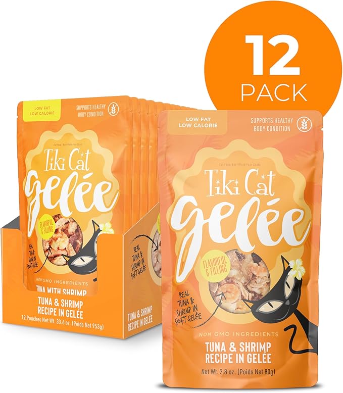 Tiki Cat Gelee Wet Cat Food, Tuna & Shrimp, 2.8 oz. Pouch (12 Count)