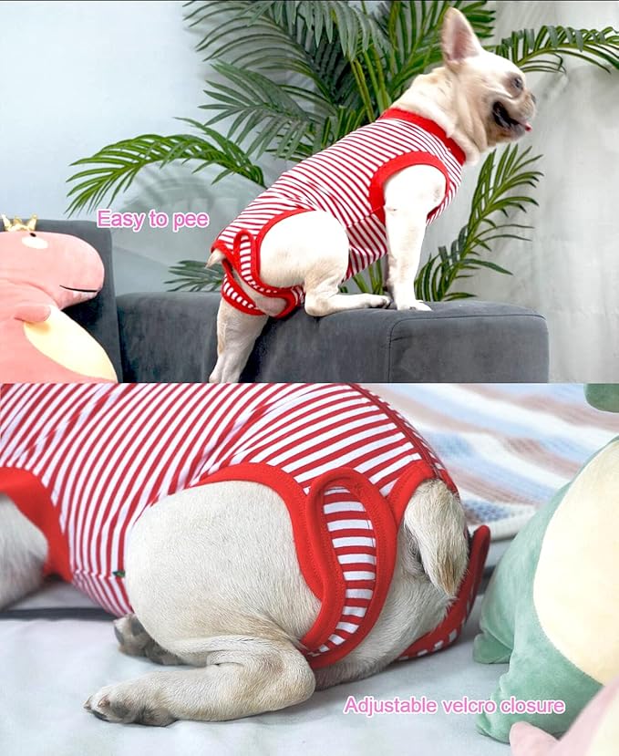 Dog Red Recovery Suit for X-Small Female Spay,Male Dog Surgery Suit,Narrow Red-White XS