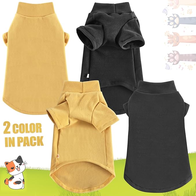 Idepet Sphynx Cats Sweater 2 Pack,Turtleneck Hairless Cat Shirt Soft and Warm Kitten Clothes with Sleeves Pullover Pet Winter Pajamas Jumpsuit for Cat Puppy (Black&Yellow, Small)