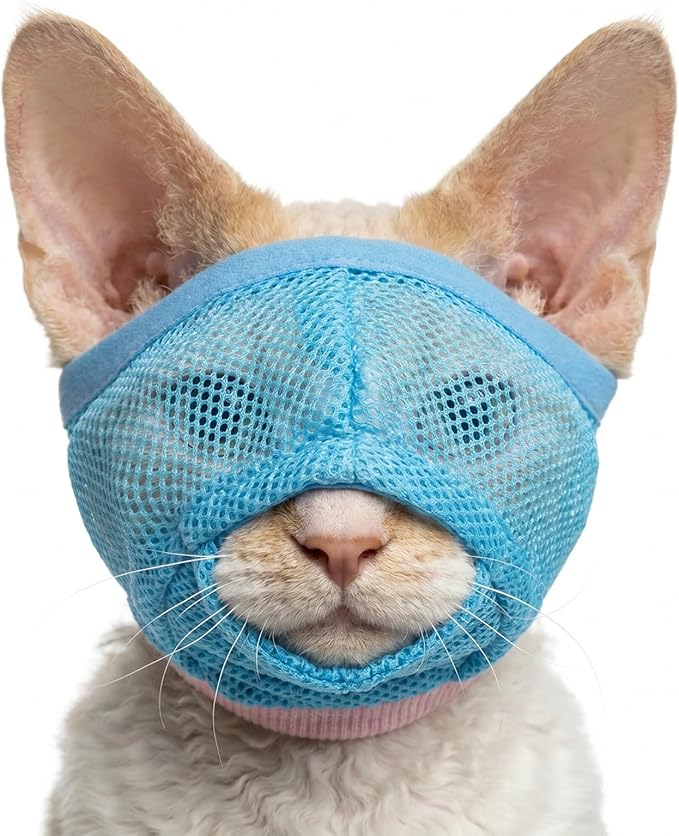 Nanaki 2-Pack Adjustable Cat Muzzle, Visualized Anti-Biting Face Cover for Grooming, Nail Trimming, Teeth Cleaning & Eye Protection - Calms Brushing, Allows Meowing（Blue,S）