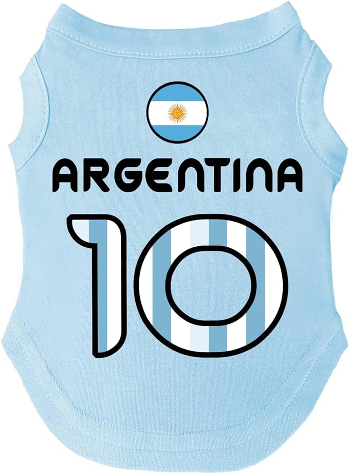 Argentina Flag Soccer Jersey Style Dog Tee Shirt | Sleeveless Breeds | International Soccer | Game Day |Light Blue, Medium 1662