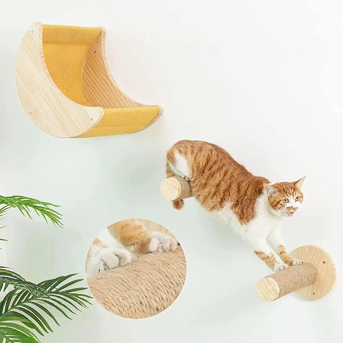 Cat Hammock Wall Mounted Cat Shelf with Two Steps - Cat Wall Shelves and Perches for Sleeping, Playing, Climbing, and Lounging - Modern Cat Bed & Furniture for Large Cats or Kitty