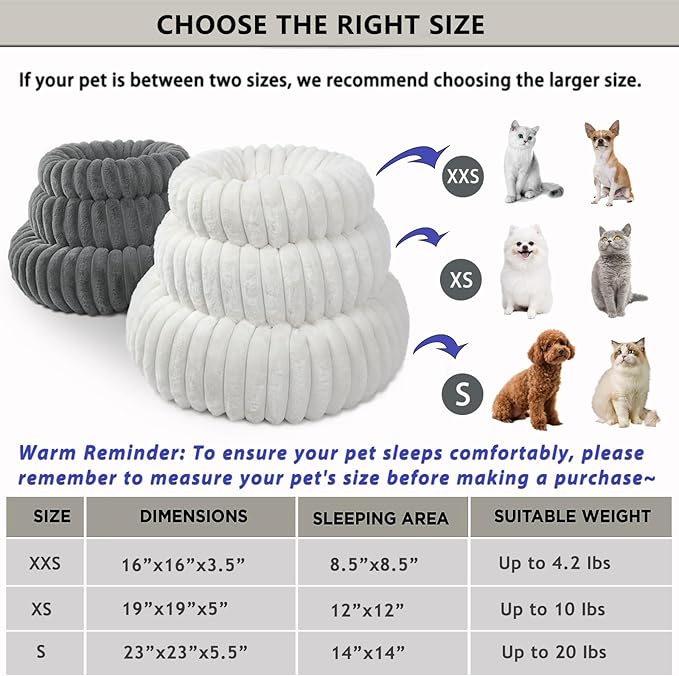 Kitten Beds for Indoor Cats - Soft Cozy Small Cat Bed Washable 16 Inches,Calming Anti-Slip Round Fluffy Plush Faux Fur Pet Bed for Puppy and Kitten up to 5 lbs,Warm Grey