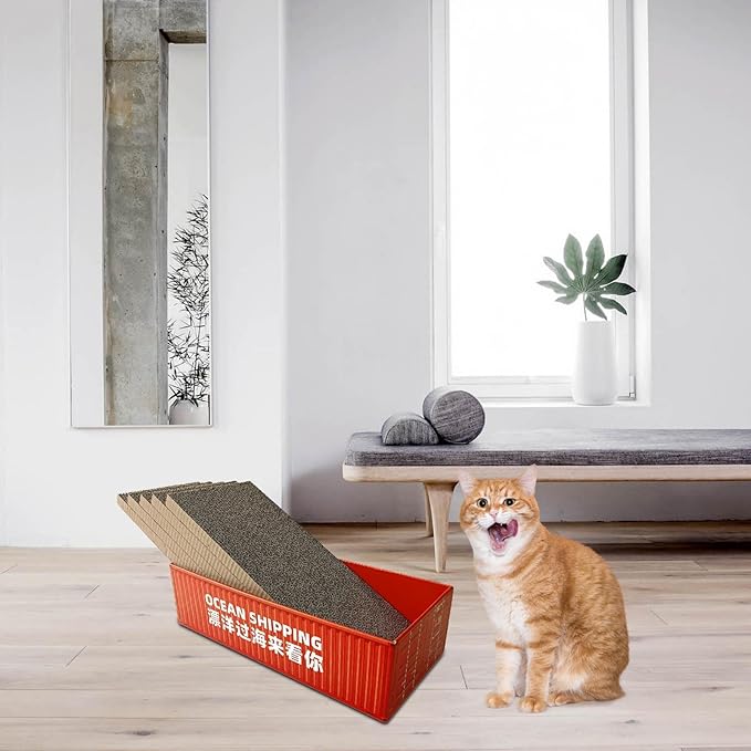 5X Cat Scratchers Cardboard Cat Scratching Corrugated Board Mat Interactive Cat Toy Lounge Couch Bed for Grinding Claws Furniture Protection, Red Box