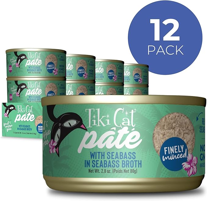 Tiki Cat Luau Pâté Wet Cat Food, Seabass, 2.8 oz. Cans (12 Count)