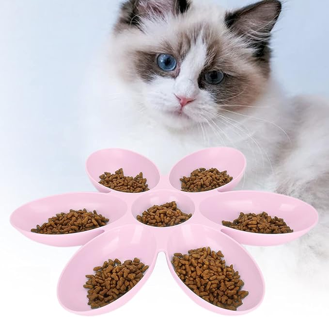 Cat Food Bowl, Plastic Flower Petals Shaped Cat Water Bowls for Feeder, 16.3in Diameter for Cats and Kittens (Pink)