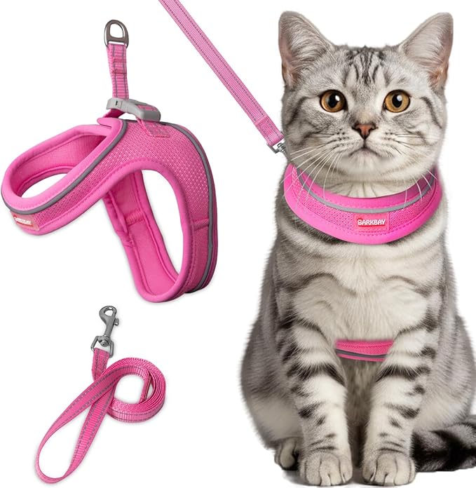 Cat Harness and Leash Set,Escape Proof Kitten Harness,Step in Adjustable Soft Lightweight,Easy Control,Reflective Strips Comfortable for Walking Travel(Pink,XXXS)