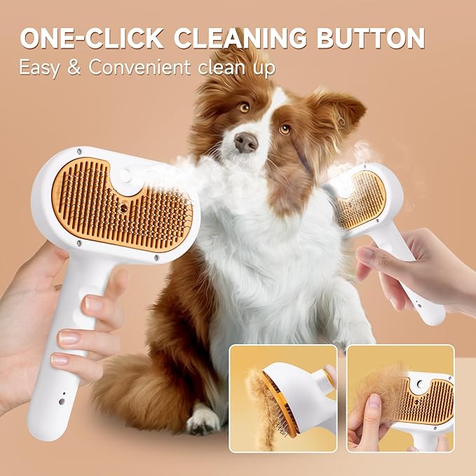 Pet Steam Brush for Dog & Cat – 3-in-1 Spray Hair Removal Comb for Shedding & Grooming, Softens Fur & Reduces Static – Water Brush for Long & Short Coats, Bath-Hating Pets, Includes Waterless Shampoo