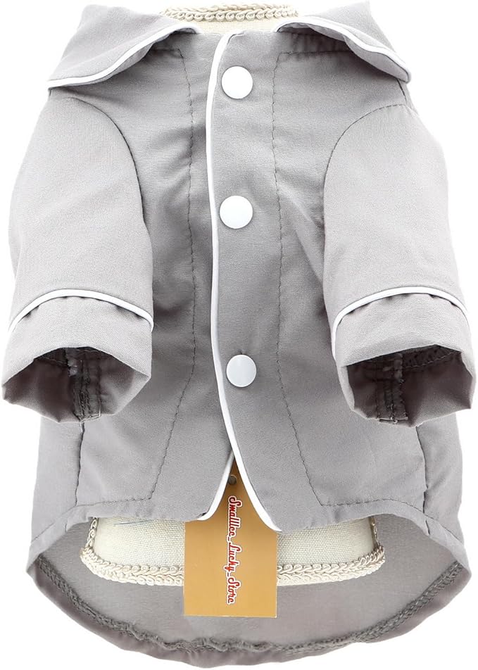 SMALLLEE_LUCKY_STORE Dog Pajamas for Small Medium Dogs Cats Soft Pet Sleepwear Shirts Comfortable Lapel Pjs Loungewear Clothes Bulldog Chihuahua Yorkie Two-Legged Outfit, Gray, S