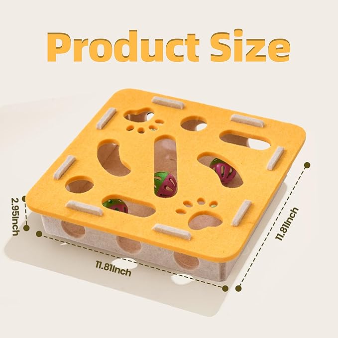 Interactive Cat Puzzle Feeder Toy - Felt Maze Box with 3 Jingle Balls for Indoor Cats, Kittens to Adults - Mental Stimulation, Slow Feeding & Fun Exercise Encourages Natural Hunting Instincts