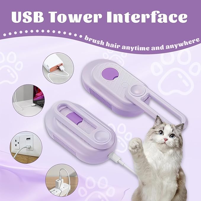 Cat Brush Cat Steam Brush Rechargeable Steamy Pet Grooming for Shedding, Water Spray Massage Brushs, Dog Hair Removal Self Cleaning Brushs Steamer Wet Spa Comb (Purple)