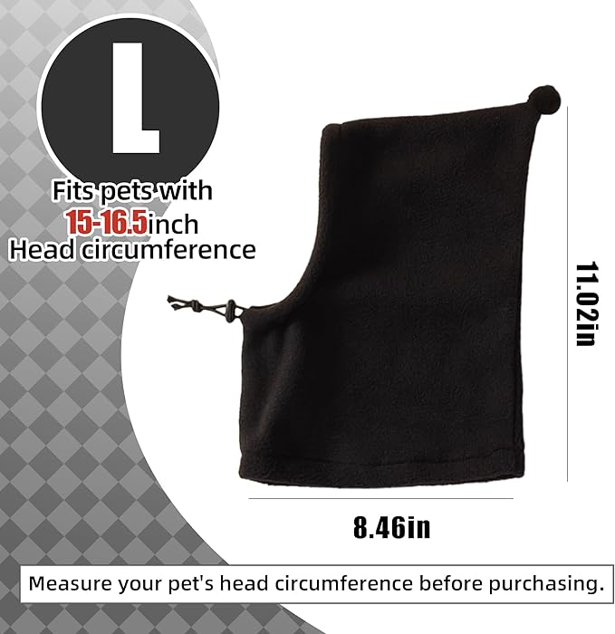 Pet Neck Warmer with Hat, Leopard Print, Adjustable Drawstring, Soft Polyester, for Dogs and Cats (Black, Large)