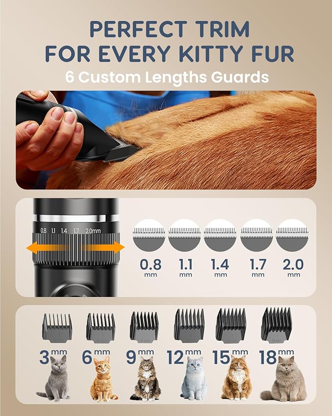 Cat Clippers for Matted Long Hair, Quiet Cat Grooming Kit 2-Speed Cordless Rechargeable Shaver HairTrimmer, Pet Clippers for Small,Large Dogs & Animals (Black)