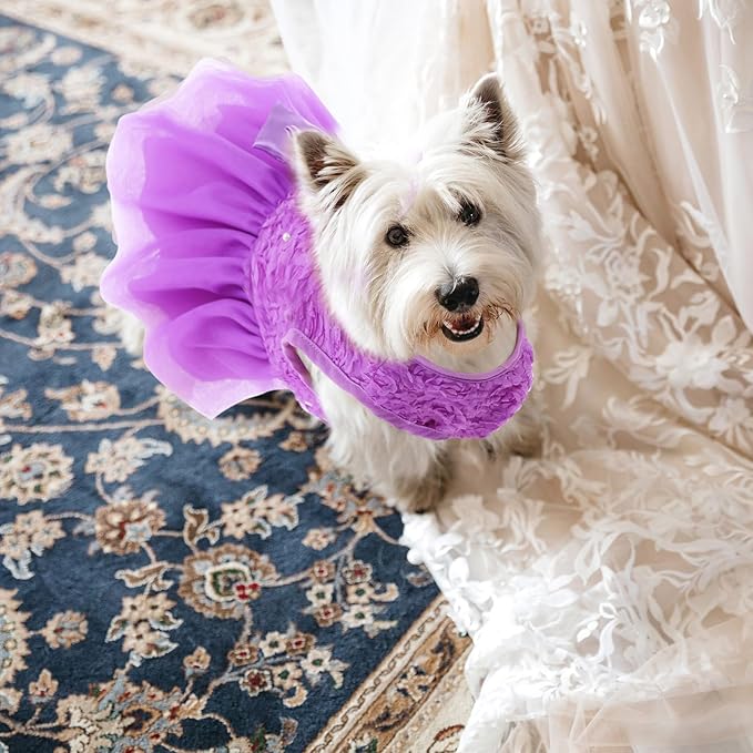 ASENKU Dog Dress Pet Wedding Dress Princess Lace Puppy Birthday Party Outfit Formal Apparel Girl for Small Medium Dogs Cats (Large, Purple)