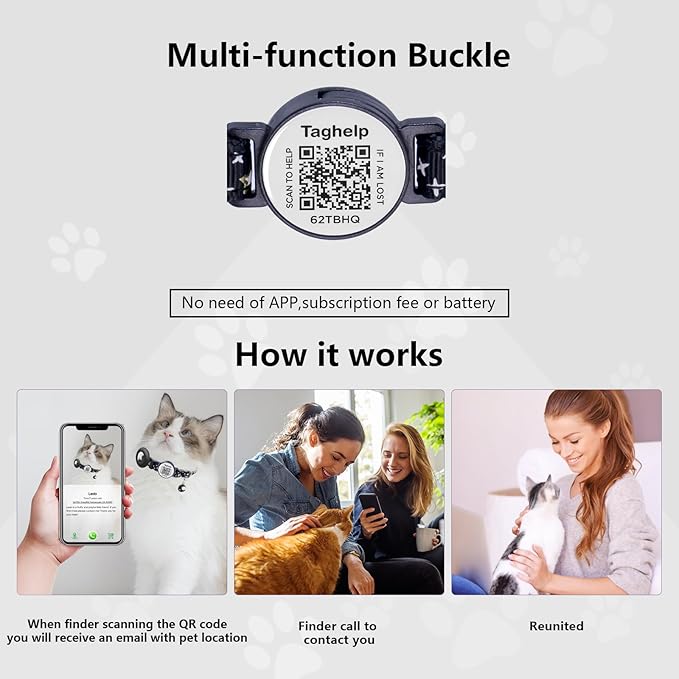 Breakaway Safety Cat Collar with QR Code ID Tag, 2 Pack Reflective Lightweight Kitten Collars – Silent Durable Collar with Online Pet Info Profile, Blue