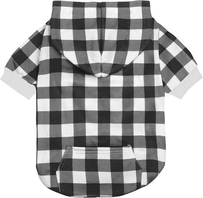Plaid Dog Sweaters Hoodies Sweatshirts for Dogs Cats, Warm and Soft Cold Weater Coats for Christmas (Black, Small)