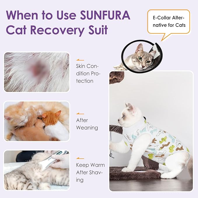 Cat Recovery Suit, Kitten Surgical Full Bodysuit for Abdominal Wound Protector Anti Licking After Surgery, Professional Bandages Cone E-Collar Alternative for Small Male & Female Pets