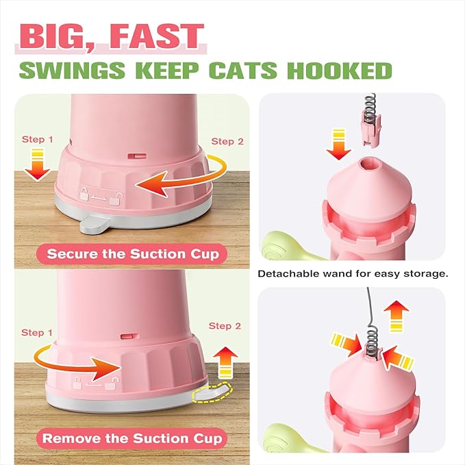 BSISUERM Cat Interactive Chase Toys for Indoor Cats, Enhanced Suction Cup Cat Teaser Wand, Kitty Enrichment Toy Weight Loss Exercise Toy for Kitten Adult Cats Boredom Relief Keep Them Busy