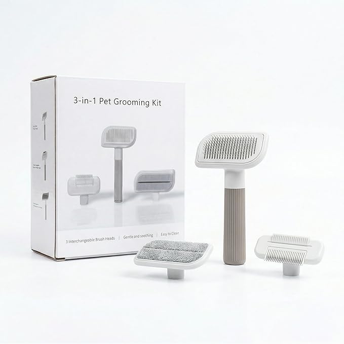 3-In-1 Pet Grooming Kit - Easy Install Interchangeable Parts, Gentle Deshedding Brush for Cats and Dogs, Multi - Functional Cat Brush and Dog Comb