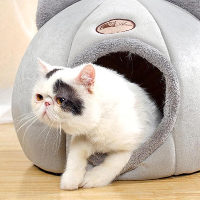 Cat Beds for Indoor Cats, 13 Inch Washable Fluffy Soft Cute Cat Bed Cave with Removable Cushion,Round Plush Faux Fur Self Warming Cat Bed for Small Medium Dogs Puppy Kitten Kitty Supplies
