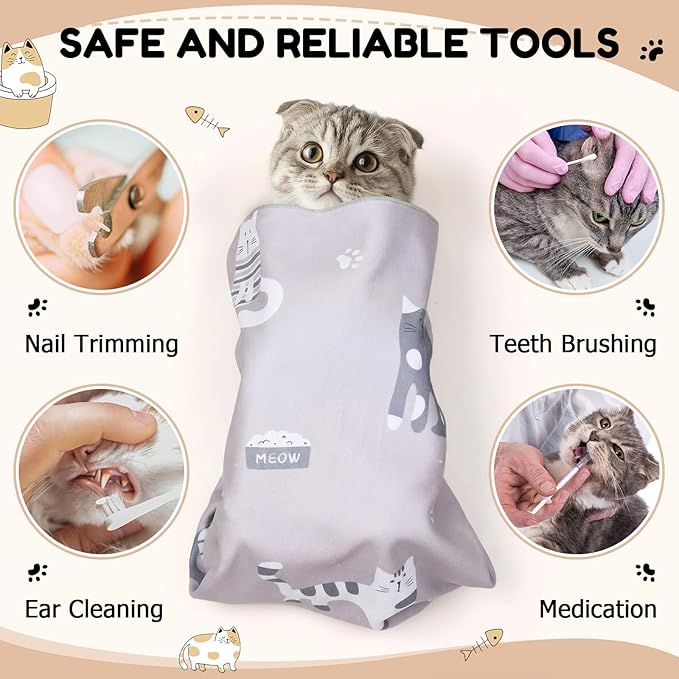 Shinylin 2 Pcs 27.6" Cat Grooming Wraps for Cutting Nails Self Adherent Cat Swaddle Wraps Anti Scratch Anti Escape Pet Tool for Medicine Nail Clipping Teeth Brushing Ear Cleaning