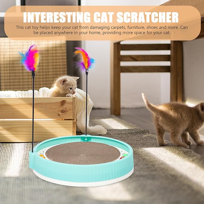 PRETYZOOM Wear-Resistant Cat Scratching Pad and Bed Combo Green Corrugated Cardboard Scratch Board for Indoor Cats and Scratcher for Furniture Protection