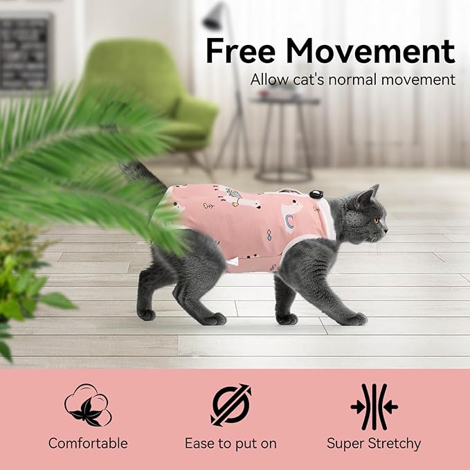 Cat Recovery Suit for Spay Abdominal Wounds Female, Onesie for Cats After Surgery, Surgery Recovery Suit Kitten Onesie for Cats Anti Licking (Dinosaur, Medium)