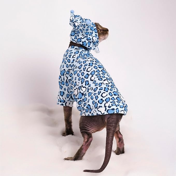 Sphynx Cat Clothes, Cat Suit with Hat and Sweatshirt, Full Set for Hairless Cats, Cornish Rex and Devon Rex (Blue Suit, S(2-3.5lbs))