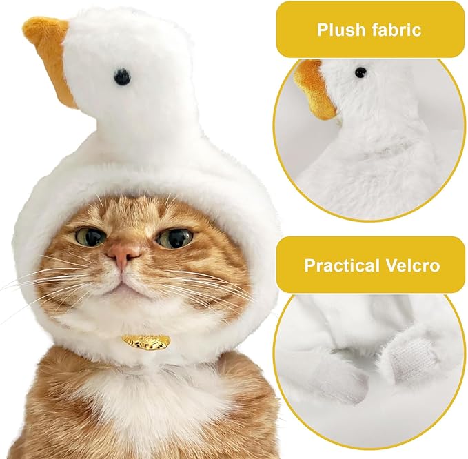Adorable Pet Plush Headwear, Soft Small Pet Costume Warm Hat for Cat Puppy Dog, Cute Comfortable Pet Head Cover Ear Muffs for Festival Party Activity, Goose, 1 Piece