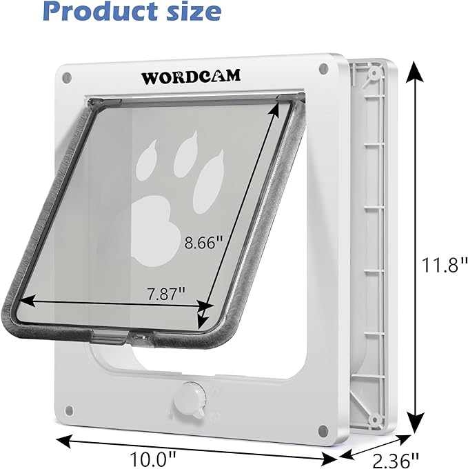 Wordcam X-Large Cat Door, Cat Door for Interior Exterior Doors, 4 Way Locking Pet Door for Cat Up to 25lbs, Cat Flap Privacy Door for Kitten Doggies, Easy Installation, Weatherproof (White, XL)