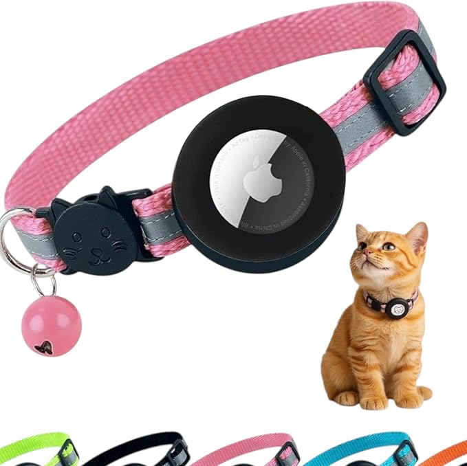 AirTag Cat Collar with AirTag Holder, Breakaway Reflective Cat Tracker Collar with Bell by AmazeGoods