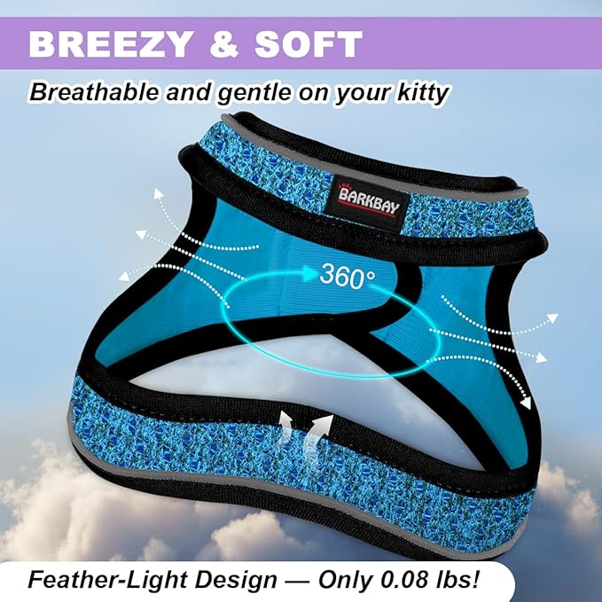 Cat Harness and Leash Set,Escape Proof Kitten Harness,Step in Adjustable Soft Lightweight,Easy Control,Reflective Strips Comfortable for Walking Travel(Blue/Black,S)