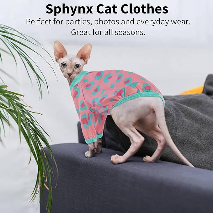 Sphynx Cats Clothes Cat Turtleneck Cotton Sweater Pullover Kitten T-Shirts with Sleeves Cat Pajamas Jumpsuit for Sphynx Cornish Rex, Devon Rex,Small Dog