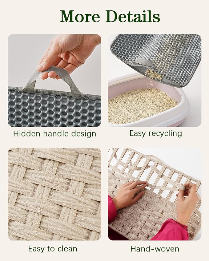 SETVSON Cat Litter Box Enclosure Furniture, Hidden Litter Box, Cat Litter Box Cabinet with 2 Litter Mats, Handwoven Rattan Large Space Cat House Indoor, Living Room, Bedroom, Apartment Light Khaki