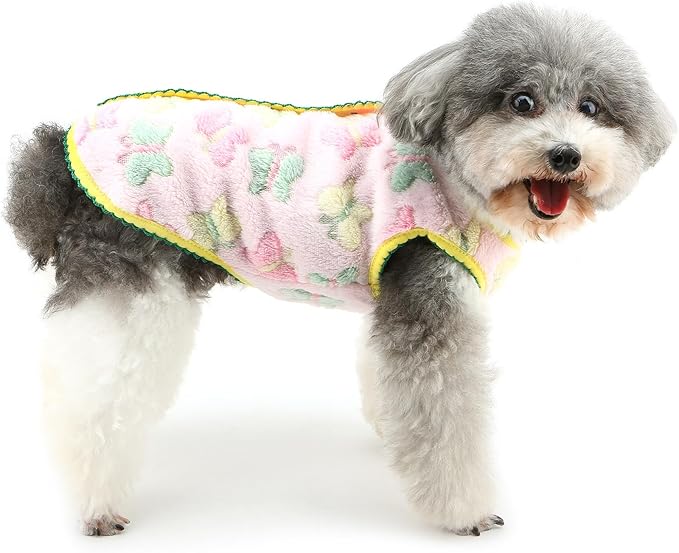 Cute Jacquard Butterflies Pet Fleece Vest for Small Dog Puppy Sleeveless Sweater Back Button Down Yorkie Chihuahua Fall Winter Clothes Cat Clothing,Pink,XL