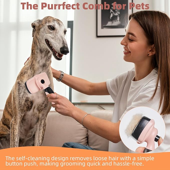 XAQMHSW 3PCS Cat & Dog Brush Set: Slicker & Deshedding Brush, Dematting Comb, and Bath Brush – Premium Grooming Tools for Shedding & Tangle-Free Fur (Pink)