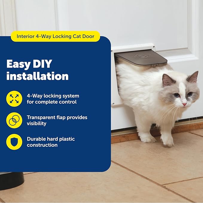 PetSafe Interior Cat Door: 4-Way Locking, Indoor Pet Door Flap - Tinted Privacy Door for Cat Litter Box or Pet Feeder, Built-in Door Lock, Durable Door Frame, DIY Easy Install, Hardware Kit Included