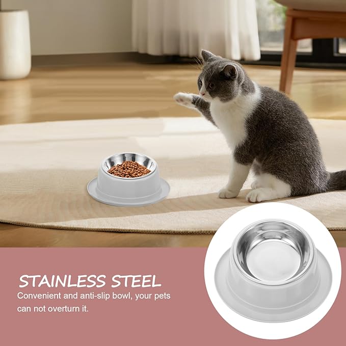 BESPORTBLE 2pcs Non-Slip Stainless Steel Pet Food Bowl for Dogs and Cats Grey Easy to Durable Design for Home Decor Stable Feeding