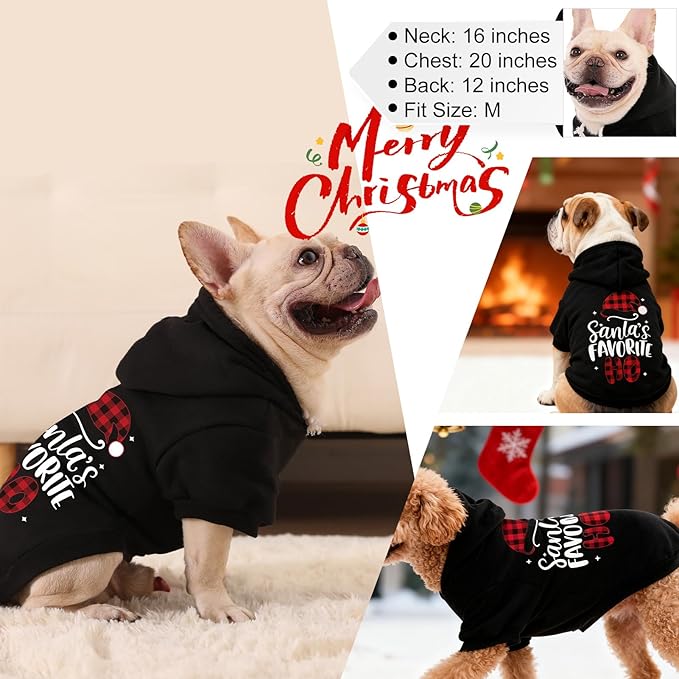 EXPAWLORER Dog Christmas Hoodie - Dog Christmas Sweater Xmas Sweatshirt with Santa Hat Print, Warm Fleece Lined Holiday Pet Outfit with Leash Hole, Cozy Soft Pet Clothes for Small Dogs Cat Puppy, S