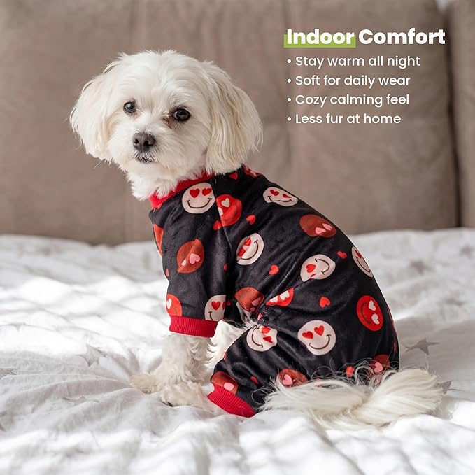 Fitwarm Hearts Eyes Smily Face Dog Pajamas, Cozy Valentines Outfit for Small Dogs Boy Girl, Festive Pet Clothes, Black, Red, XL