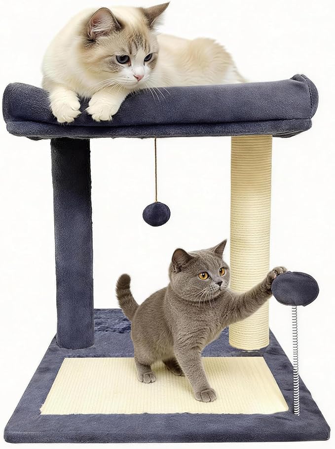 Cat Scratching Post, 19.69" H(50cm) Cat Tree with Cat Bed, Scratching Posts for Indoor Cats with Two Plush Balls Toy, Small Cat Tree for Kittens/Cats Playing and Relaxing (20 in Grey Cat Tree)