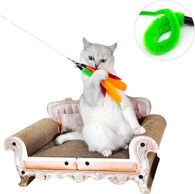 miwoowim Interactive Cat Wand Toy Set – 2 Retractable Wands (37" & 49") with 11 Refills Attachments – Feather Toys, Plush Bird, Worms, Insect & Swallow – Cat Teaser Toys for Indoor Cats & Kittens
