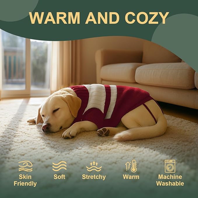 Dog Sweater Knitted for Small to Large Dogs Boy Girl, Classic Turtleneck Dog Christmas Sweaters, Warm & Soft Pet Clothes for Winter (Love Red, L)