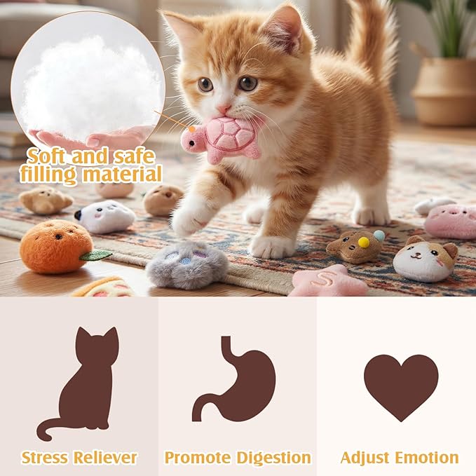 Leitee 40 Pcs Cat Toys Bulk Interactive Chew Toys for Indoor Cats, Small Plush Soft Kitten Teething Chew Toy for Cat Lovers Gifts Entertaining, Catnip Not Included(Cute,2-2.8")