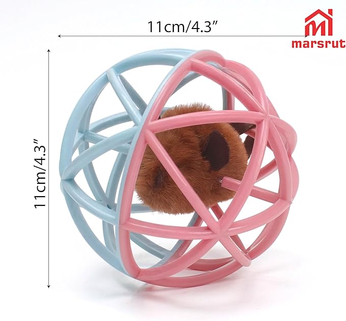 Squeaky Mouse Ball Cat Toy with Simulated Sound, Mouse Ball Cage, Squeky Balls for Cats to Play with Indoor, Plastic Squeak Interactive Funny Toys Best for Playing Chewing Training Chasing (Pink-Blue)