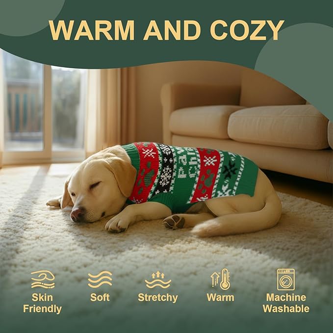 Dog Sweater Knitted for Small to Large Dogs Boy Girl, Classic Turtleneck Dog Christmas Sweaters, Warm & Soft Pet Clothes for Winter (Santa Green, XS)