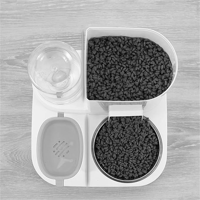 Pet Automatic Feeder 2 in 1 Dog Cat Food Container Water Fountain Large Capacity Stainless Steel Feeding Bowl,for Small Medium Cats Dogs Puppy Kitten