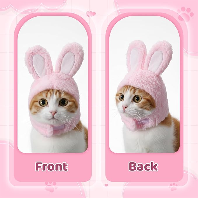 Cute Costume Bunny Rabbit Hat with Ears for Cats & Small Dogs, Soft Bunny Ears Dress Up Party Halloween Costume Accessories Easter Pet Costume for Cats Small Dogs Puppy(Pink)