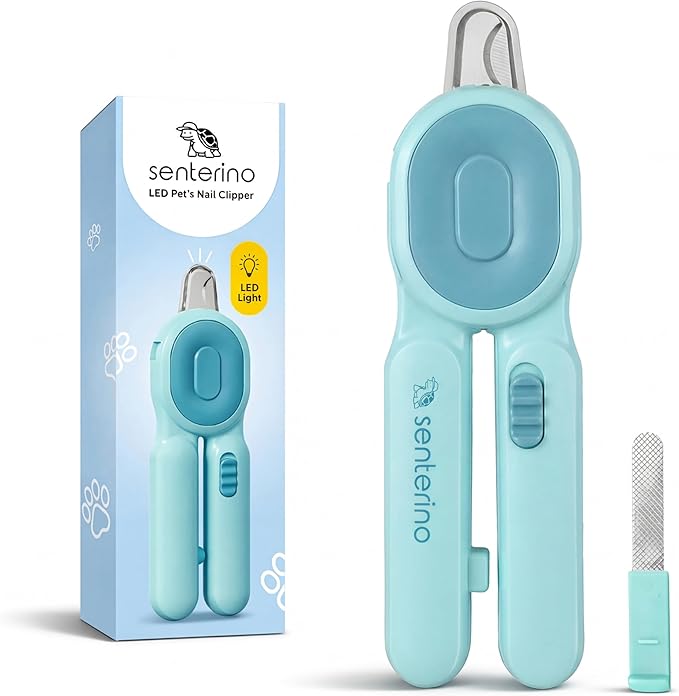 LED Cat Nail Clippers for Cats & Small Pets, Lighted Pet Nail Trimmer, Illuminates Quick for Safe Cutting, Stainless Steel Blades, Removable Nail Catcher & File (Blue)