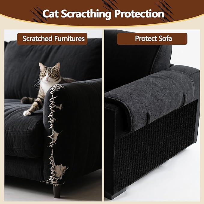 Cat Scratch Furniture Protector, 78.7"x15.8" Self Adhesive Cat Scratch Mat Pad,Cut to Fit DIY Replacement Carpet for Tree,Wall,Bed,Door, Couch Protector (Deep Black)